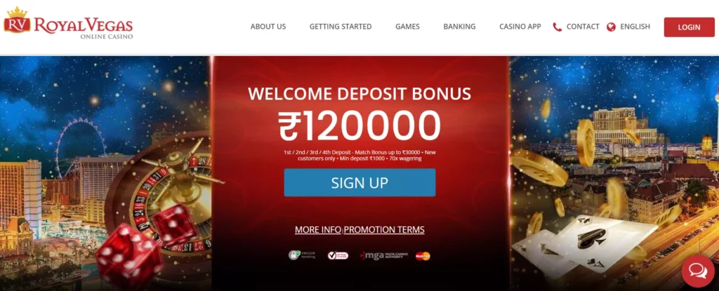 An Image Showing Welcome Deposit Bonus at Royalvegas Casino.