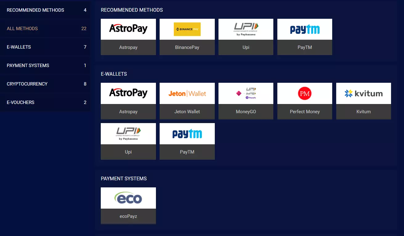Deposit Methods At Sapphirebet