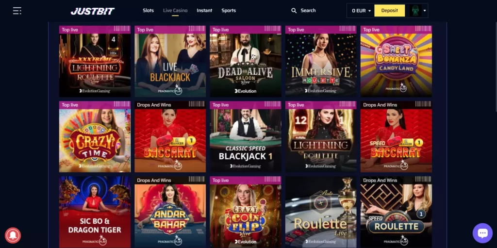 Live Casino Games at Justbit
