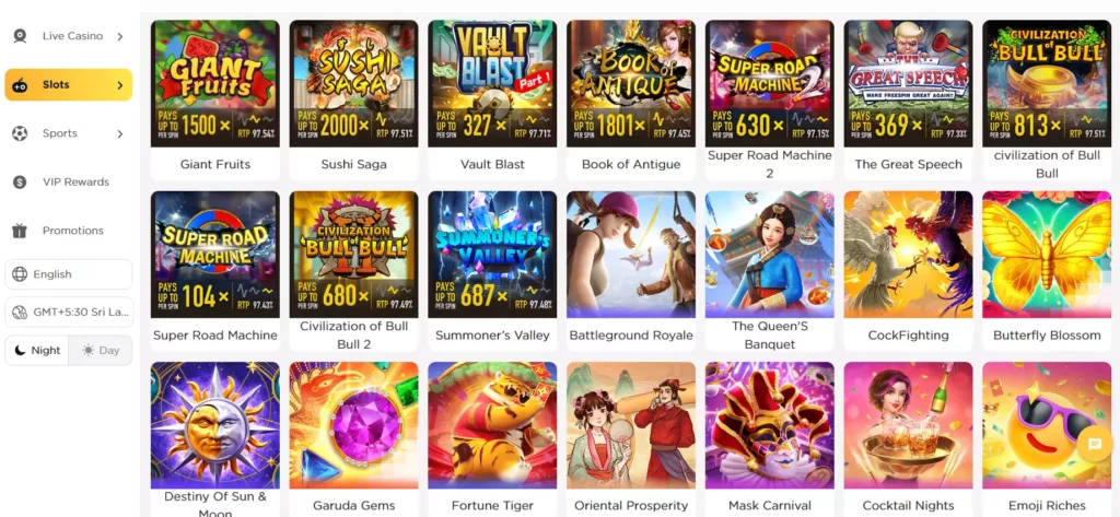 Online Slots Games Available for 96in Players.
